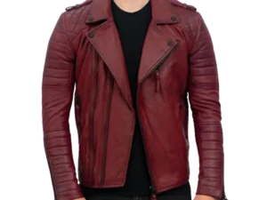 Brando Mens Real Lambskin Burgundy Leather Biker Jacket