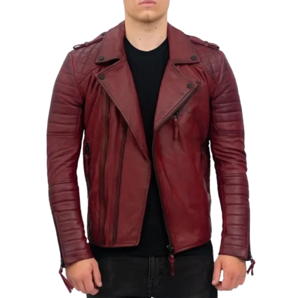 Brando Mens Real Lambskin Burgundy Leather Biker Jacket