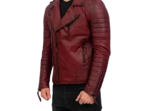 Alternative view of Brando Mens Real Lambskin Burgundy Leather Biker Jacket