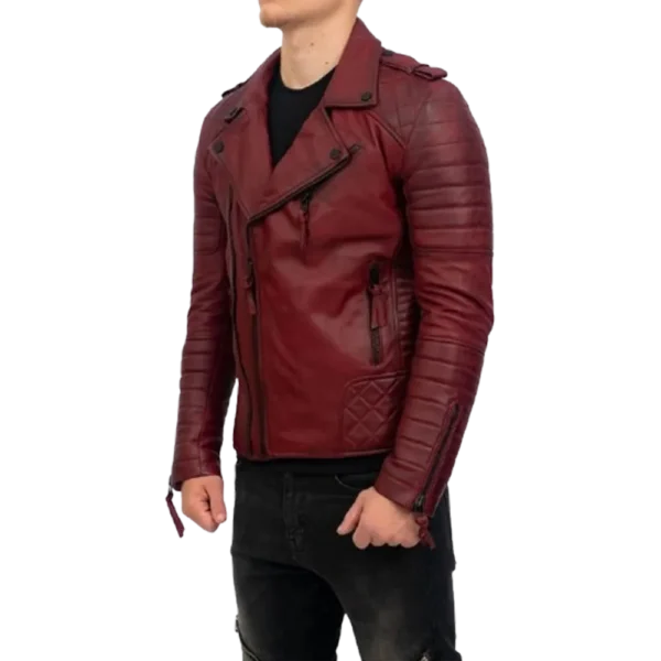 Alternative view of Brando Mens Real Lambskin Burgundy Leather Biker Jacket
