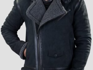 Alternative view of Romba Mens Belted Black Faux Shearling Leather Jacket