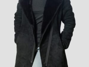 Alternative view of Debra Womens Sheepskin Leather Shearling Black Coat with Belted Collar