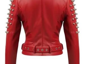 Alternative view of Ladies Red Motorcycle Spikes Leather Jacket