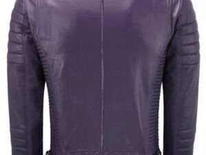 Alternative view of Biker Style Quilted Purple Leather Jacket