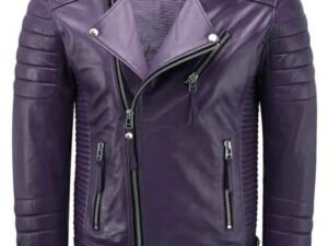 Biker Style Quilted Purple Leather Jacket