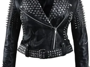 Cropped Leather Jacket with Studs for Women