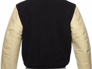 Alternative view of Black and Off White Leather Varsity Jacket For Men