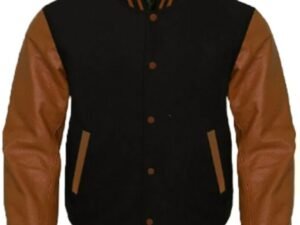Casual Brown and Black Varsity Jacket for Men