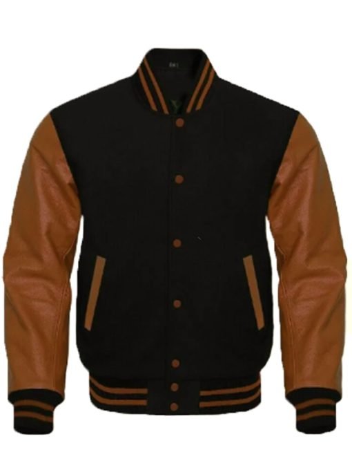 Casual Brown and Black Varsity Jacket for Men