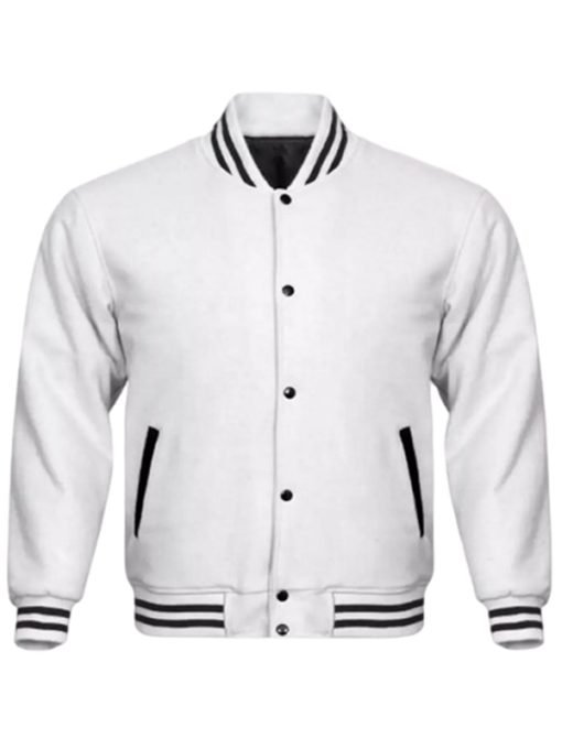 Casual Style White Varsity Jacket Mens