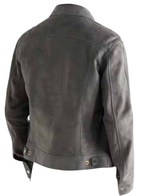 Men Trucker Grey Suede Leather Jacket - Image 2