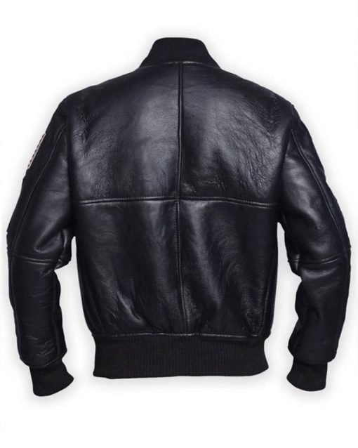 Lucas Black Leather Bomber Jacket - Image 2