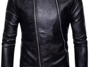 Men Asymmetrical Black Leather Motorcycle Jacket
