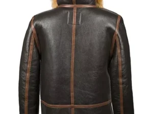 Alternative view of Men Brown Leather Hooded B7 Shearling Jacket
