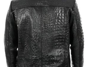 Alternative view of Black Biker Crocodile Skin Leather Jacket