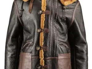 Men Brown Leather Hooded B7 Shearling Jacket