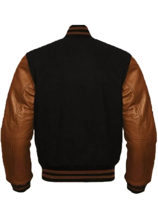 Casual Brown and Black Varsity Jacket for Men - Image 2