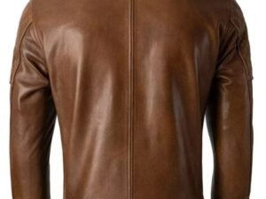 Alternative view of Men Stylish Quilted Brown Leather Biker Jacket