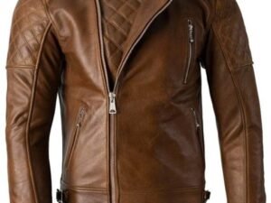 Men Stylish Quilted Brown Leather Biker Jacket