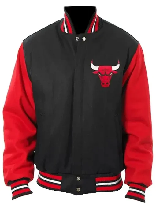Men Casual Black and Red Chicago Bulls Varsity Jacket