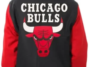 Alternative view of Men Casual Black and Red Chicago Bulls Varsity Jacket