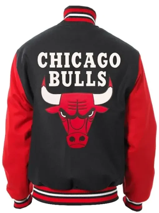 Men Casual Black and Red Chicago Bulls Varsity Jacket - Image 2