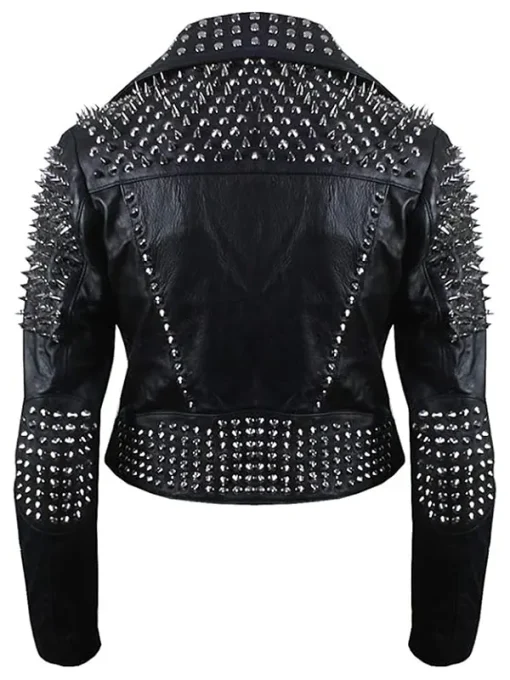Cropped Leather Jacket with Studs for Women - Image 2