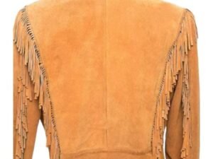 Alternative view of Women Brown Suede Leather Military Fringe Jacket