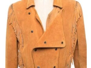Women Brown Suede Leather Military Fringe Jacket