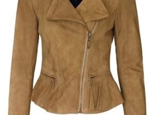Women Stylish Brown Suede Leather Peplum Jacket