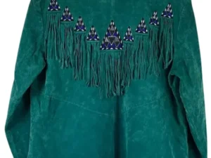 Alternative view of Women Green Suede leather Fringe Western Leather Jacket