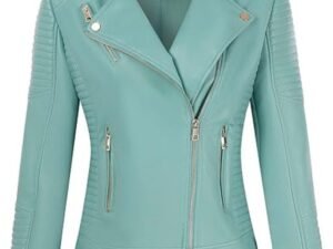Womens Casual Style Light Blue Biker Jacket