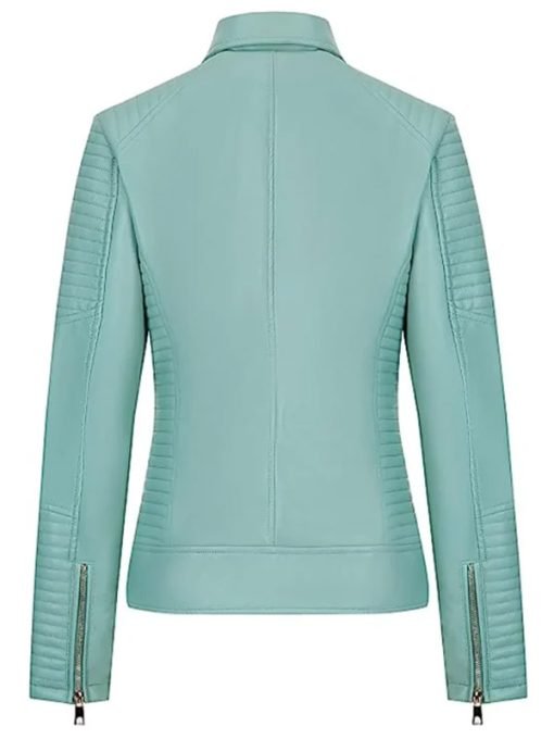Womens Casual Style Light Blue Biker Jacket - Image 2