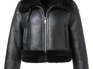 Womens Shearling Black Cropped Aviator Jacket