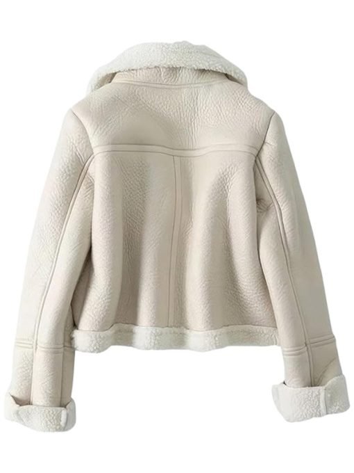 Women Flying Aviator White Shearling Leather Jacket - Image 2