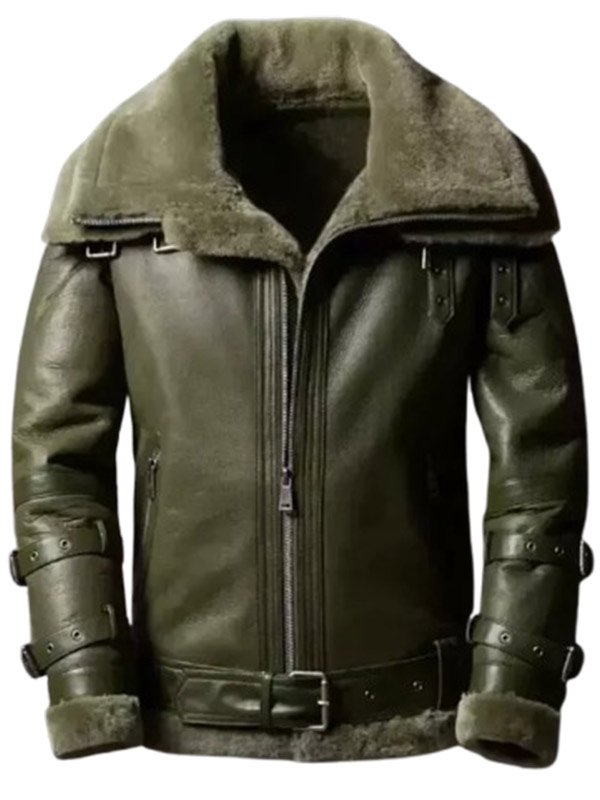 B3 Aviator RAF Green Shearling Leather Jacket