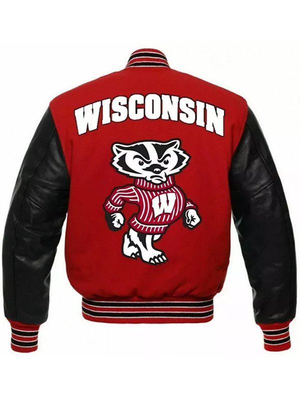 Alternative view of Mens Bomber Style Red and Black Varsity Jacket