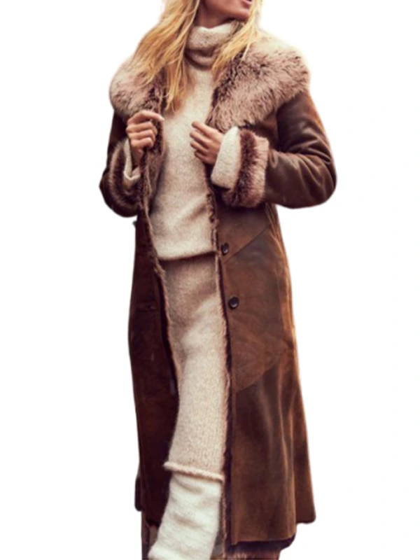 Womens Brown Suede Leather Coat