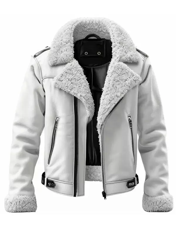 Men B3 White Shearling Leather Jacket