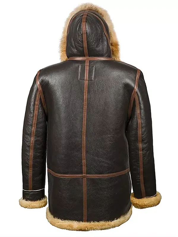 Alternative view of Men Brown Leather Hooded B7 Shearling Jacket