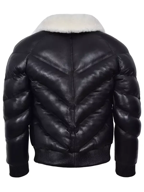 Alternative view of Men Stylish Black Bubble Jacket with Fur Collar