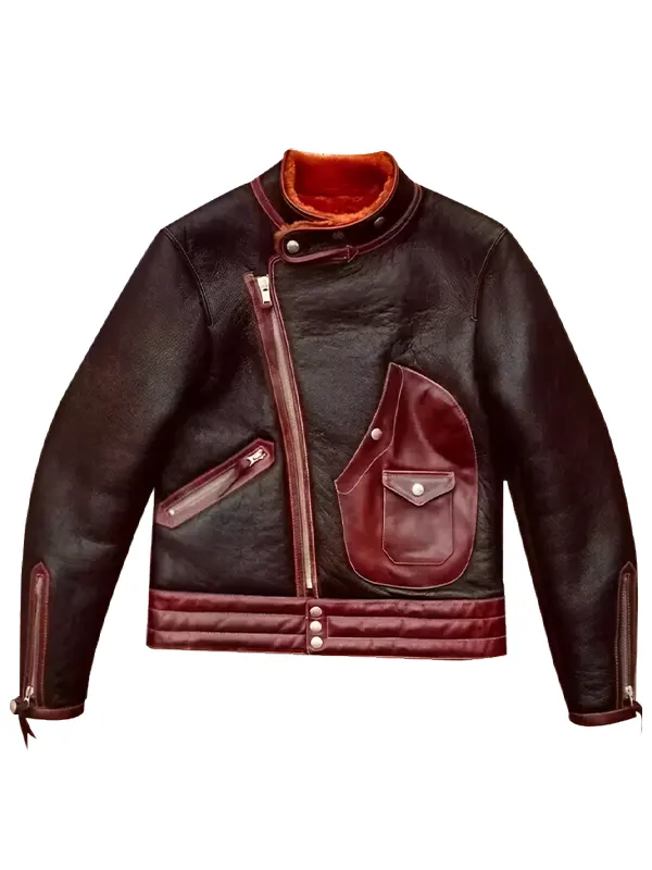 Men Brown Asymmetrical Leather Jacket