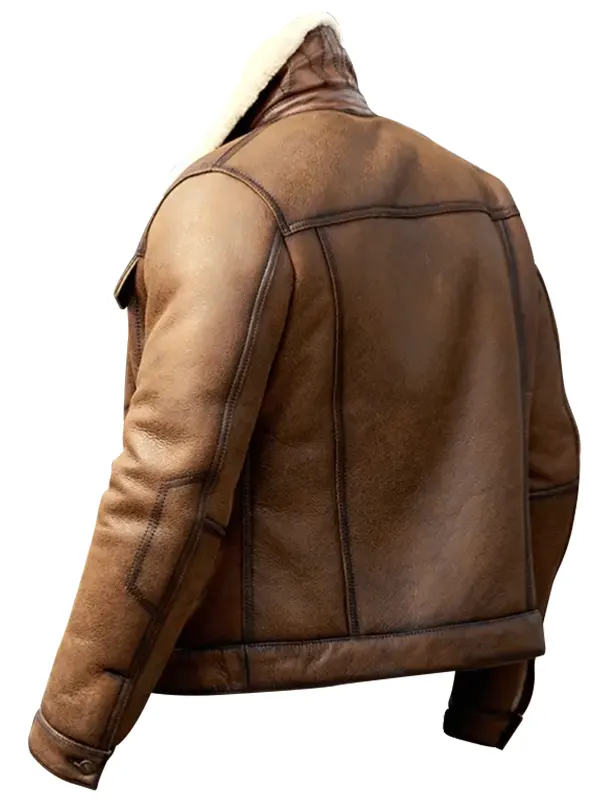 Alternative view of Men Brown Leather Shearling Trucker Jacket