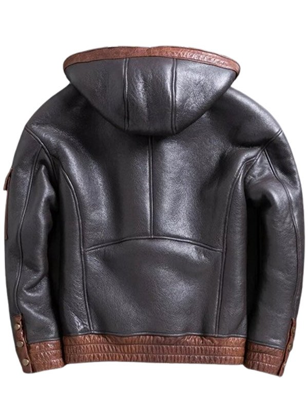 Alternative view of Men Hooded Black and Brown Leather Jacket