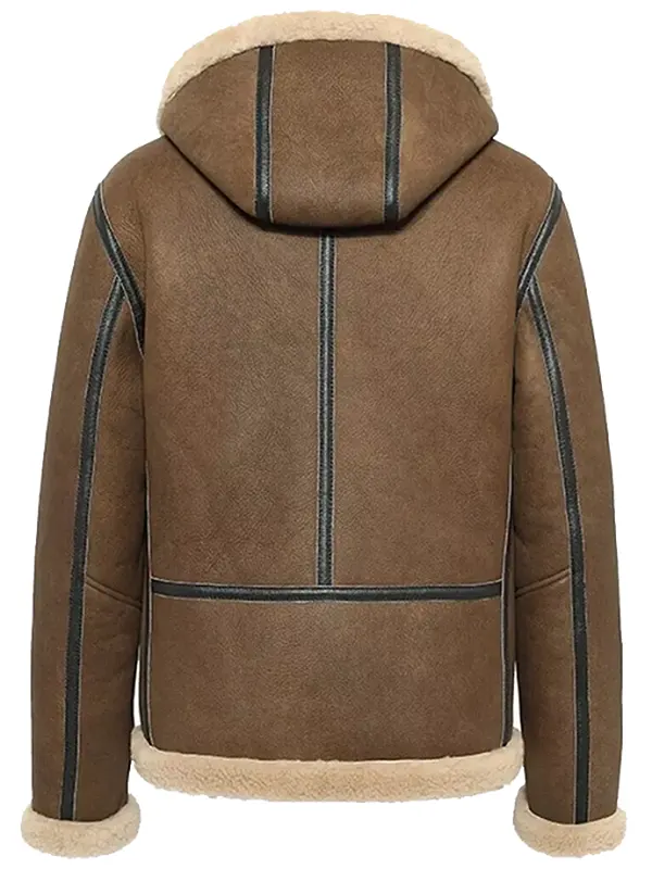 Alternative view of Men Brown Shearling B3 Hooded Bomber Jacket