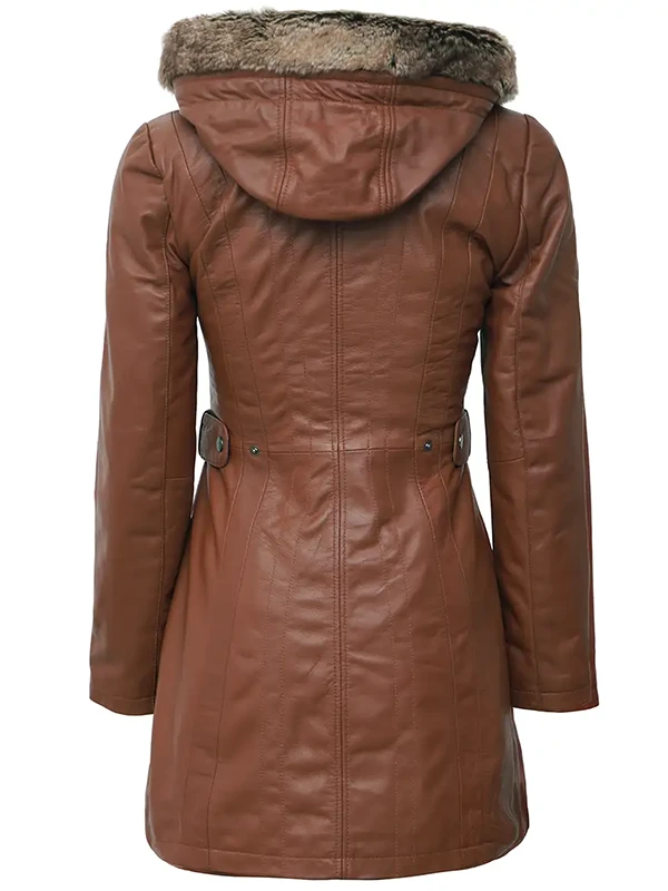 Alternative view of Womens Brown Shearling Hooded Coat