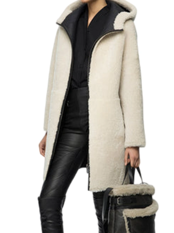 Womens Beige Shearling Coat