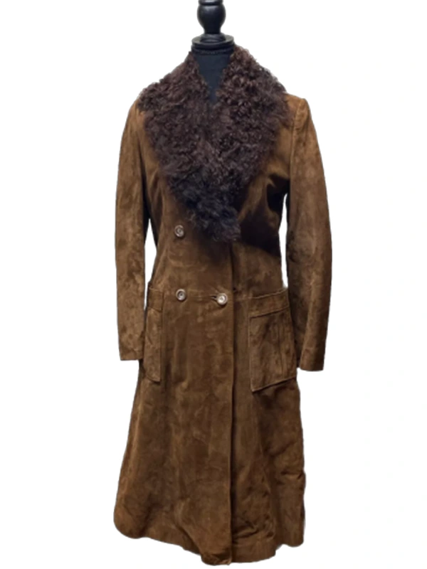 Womens Brown Suede Shearling Coat